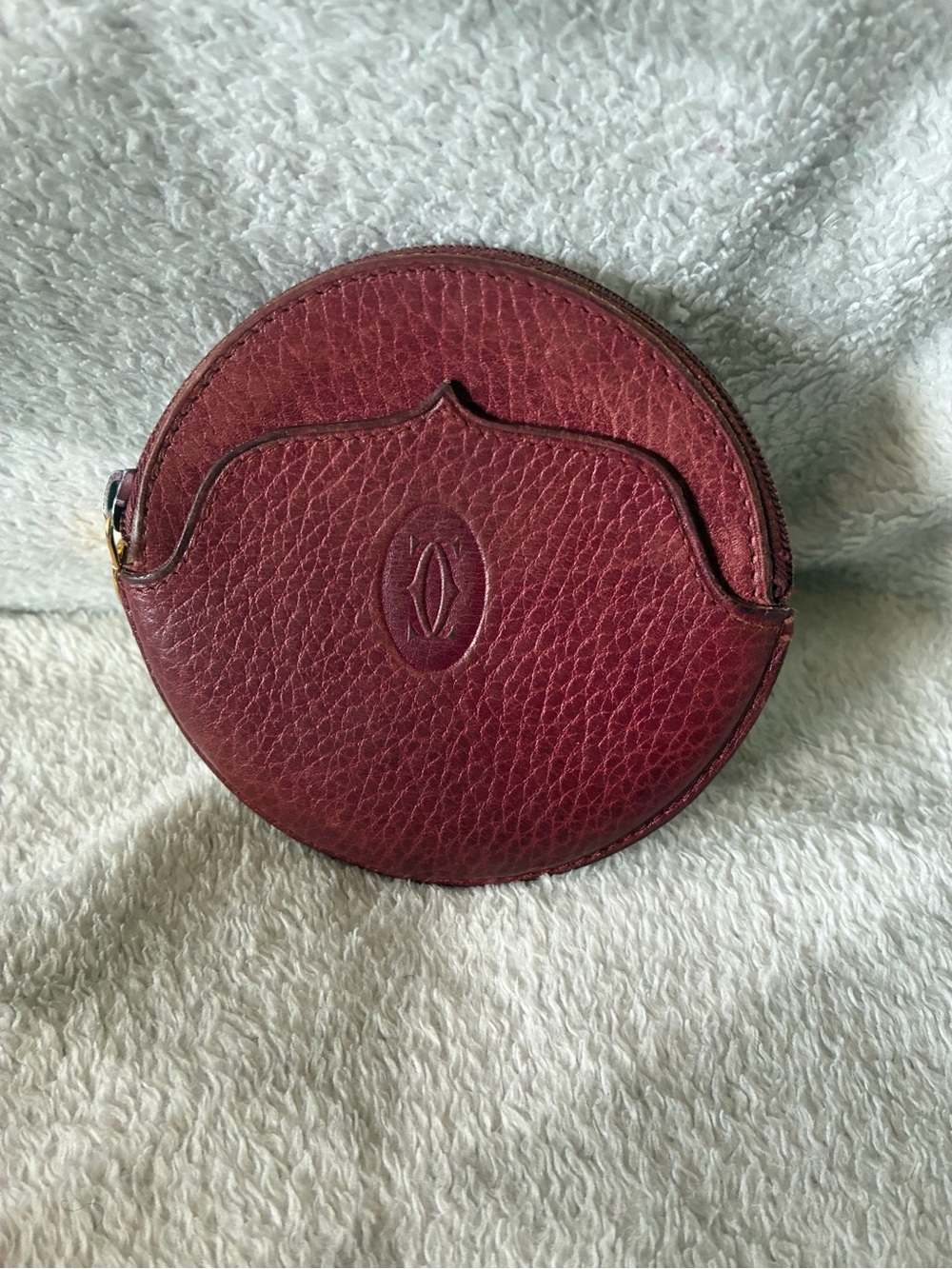 Cartier Round Leather Coin Case in Burgundy